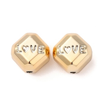 CCB Plastic Beads, Rhombus with Word LOVE, Golden, 18x18x16mm, Hole: 3mm