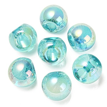 UV Plating Rainbow Iridescent Acrylic Beads, Round, Top Drilled, Cyan, 20x20x20mm, Hole: 3mm
