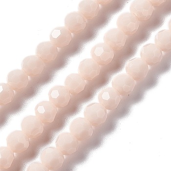 Faceted(32 Facets) Glass Beads Strands, Round, Bisque, 6x5.5mm, Hole: 1.2mm, about 95pcs/strand, 22.24''(56.5cm)