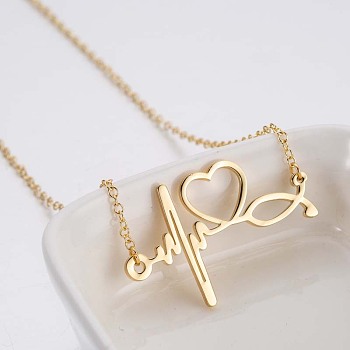 201 Stainless Steel Stethoscope Heartbeat Pendant Necklaces for Women, Golden, 17.32 inch(44cm)