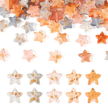 100Pcs 5 Colors Transparent Frosted Spray Painted Acrylic Beads, Star, Mixed Color, 14x14x5mm, Hole: 1.6mm, 20pcs/color