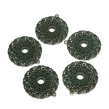 Flat Round Zinc Alloy Big Pendant, Cadmium Free & Nickel Free & Lead Free, Antique Bronze & Green Patina, 53x49x2.5mm, Hole: 2.5mm