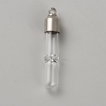 Glass Tube Hourglass Bottle Quicksand Bottle Pendants, with Brass Findings, Platinum, 3.65x0.7cm, Hole: 1.8mm