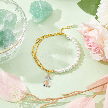 48Pcs 8 Color Glass Pearl Bead Angel Pendants(PALLOY-HY0001-02)-5