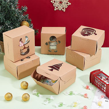 benecreat 24шт. 6 стили рождественская тема складные крафт-бумага картон подарочные коробки для ювелирных изделий(CON-BC0007-08)-4