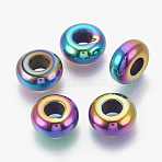 Electroplated Non-magnetic Synthetic Hematite Beads, Large Hole Beads, Rondelle, Multi-color Plated, 14x6mm, Hole: 6mm(X-G-T094-10A)