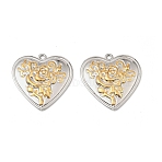 304 Stainless Steel Pendants, Heart with Flower, Lead Free & Cadmium Free, Golden & Stainless Steel Color, 28x27.5x3mm, Hole: 1.8mm(STAS-T068-58GP)