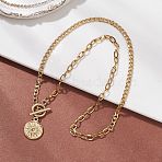 201 Stainless Steel Sun Pendant 304 Stainless Steel Cable Chain OT Necklaces for Women, Golden, 17.72 inch(45cm)(NJEW-JN05583)