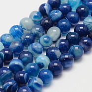 Natural Striped Agate/Banded Agate Bead Strands, Round, Grade A, Dyed, Dodger Blue, 8mm, Hole: 1mm, about 47~48pcs/strand, 14.5 inch(X-G-K155-B-8mm-02)