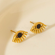 304 Stainless Steel Exaggerated Eye Stud Earrings - High-end, Versatile Ear Decorations, Golden, 8x13mm(CU5897-3)