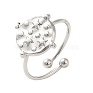 304 Stainless Steel Open Cuff Ring, Flat Round, Stainless Steel Color, US Size 8(18.1mm)(RJEW-M167-02P)