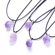 Natural Amethyst Pendant Necklaces, with Wax Cord and Iron Curb Chains, 17.59 inch(44.7cm), 1.5mm(NJEW-E146-01)