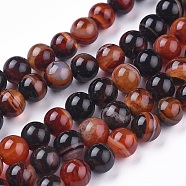 Natural Striped Agate/Banded Agate Beads Strands, Dyed & Heated, Round, Coconut Brown, 8mm, Hole: 1.4mm, about 50pcs/strand, 15.75 inch(40cm)(G-I261-C05-8mm)
