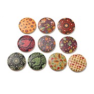 Printed Wood Pendants, Flat Round, Mixed Pattern, Mixed Color, 30x5mm, Hole: 1~1.6mm(WOOD-X0004-18)