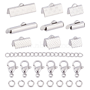 CHGCRAFT DIY Jewelry Making Finding Kit, Including 304 Stainless Steel Slider End Caps & Ribbon Crimp Ends & End Chains & Lobster Claw Clasps & Open Jump Rings, Stainless Steel Color, 350Pcs/set(DIY-CA0003-41)