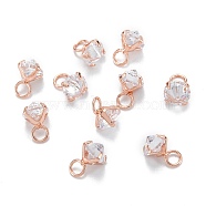 Brass Clear Cubic Zirconia Charms, Long-Lasting Plated, Diamond, Rose Gold, 7.5x5.5x5.5mm, Hole: 2mm(ZIRC-G170-12RG)