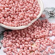 Baking Paint Glass Seed Beads, Peanut, Pink, 5.5~6x3~3.5x3mm, Hole: 1~1.2mm, about 4000pcs/pound(SEED-K009-01A-17)