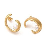 Ring 304 Stainless Steel Stud Earrings, Plastic Imitation Pearl Earrings for Women, Golden, 23x15.5mm(EJEW-U003-32G)