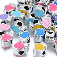 UV Plating Acrylic European Beads, with Enamel, Large Hole Beads, Mixed Color, Strawberry, Platinum, 13x9x7mm, Hole: 4mm(OACR-N010-26P)