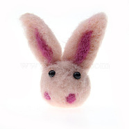 Rabbit Head Handmade Wool Felt Ornament Accessories, for DIY Children Hair Tie, Pink, 65x30mm(PW-WG88170-06)