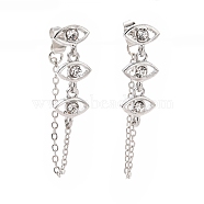 Crystal Rhinestone Horse Eye Hanging Chain Dangle Stud Earrings, Alloy Jewelry for Women, Platinum, 35mm, Pin: 0.7mm(EJEW-A078-01P)