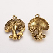 Tibetan Style Alloy Pendants, Lead Free and Cadmium Free, Mushroom, Antique Golden, 22.5x19x5.4mm, Hole: 2mm(TIBEP-10995-AG)