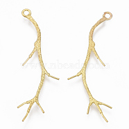 Brass Peg Bails Pendants, For Half Drilled Beads, Nickel Free, Branch, Raw(Unplated), 44x14x1mm, Hole: 1.5mm, Pin: 0.7mm(KK-T040-164-NF)