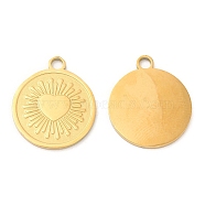 Ion Plating(IP) 316L Surgical Stainless Steel Pendants, Flat Round with Heart Charm, Real 18K Gold Plated, 21x18x1mm, Hole: 2.2mm(STAS-D078-33G)
