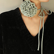 Fabric Rose Tie Choker Necklaces for Women, Adjustable Jewelry for Birthday Wedding Party, Medium Aquamarine, 56.69~56.89inch(144~144.5cm), 6mm(NJEW-Z022-01K)