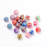 Handmade Polymer Clay Beads, Round, Mixed Color, about 8mm in diameter, hole: 1~3mm(FM8mmY)