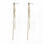 Brass Chain Tassel Earrings, Nickel Free, Real 18K Gold Plated, 100x14mm, Pin: 0.7mm(KK-T062-40G-NF)