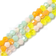 Electroplate Glass Beads Strands, Opaque & Transparent & AB Color Plated, Faceted, Bicone, Yellow, 4x4.5mm, Hole: 0.9mm, about 94~95pcs/strand, 13.86''(35.2cm)(X1-EGLA-D018-02D)