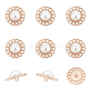 Alloy Shank Buttons, with Acrylic Imitation Pearl Beads, Flower, Golden, 25x12.5mm, Hole: 2mm, 12pcs/box(FIND-NB0003-72G)