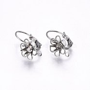 304 Stainless Steel Leverback Earring Findings, with Loop, Flower, Stainless Steel Color, Tray: 5mm , 22x11x12mm, Hole: 1.5mm, Pin: 0.8mm(STAS-I095-25P)