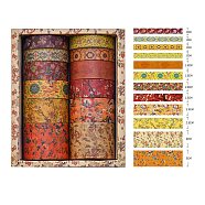 12 Rolls Chinese Style Floral Paper Decorative Paper Tapes Set, Adhesive Tapes, for DIY Scrapbooking Supplie Gift Decoration, Mixed Color, 10~30x0.2mm, 2m/roll(STIC-H002-02A)