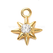 925 Sterling Silver Clear Cubic Zirconia 8-Pointed Star Charms, with 925 Stamp, Golden, 9.5x7.5x2.5mm, Hole: 1.2mm(STER-U009-06G-01)