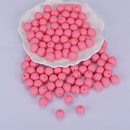 Round Silicone Focal Beads, Chewing Beads For Teethers, DIY Nursing Necklaces Making, Hot Pink, 15mm, Hole: 2mm(SI-JX0046A-118)