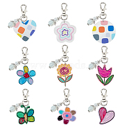 AHADERMAKER Transparent Acrylic Pendant Decorations, with Alloy Swivel Lobster Claw Clasps, Star & Flower & Heart & Butterfly & Flat Round & Angle, Mixed Color, 2-1/2~2-7/8 inch(6.2~7.4cm), 9pcs/box(FIND-GA0002-06)