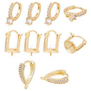 10Pcs 3 Style Brass Micro Pave Clear Cubic Zirconia Hoop Earring Findings, with Horizontal Loops & for Half Drilled Beads, Real 18K Gold Plated, 15.5~18.5x14~16.5x4.5~10.5mm, Hole: 2.5mm, Pin: 0.6~1.2mm(KK-BC0011-47)