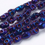 Electroplate Glass Beads Strands, Full Plated, Skull, Purple Plated, 10x8x6~7mm, Hole: 1mm, about 100pcs/strand, 35.4 inch(GLAA-K035-A-FP01)
