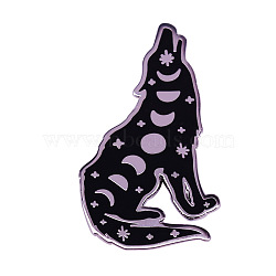 Howling Wolf Moon Phase Art Enamel Pins, Platinum Alloy Brooch, Black, 30mm(PW-WG82221-01)