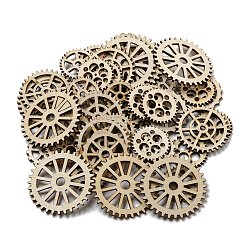 Undyed Wood Steampunk Pendants, Gear Charms, Antique White, 27~50x2.5mm, Hole: 3~7mm, 50pcs/set(WOOD-XCP0001-86)
