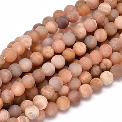 Frosted Round Natural Sunstone Bead Strands, 10mm, Hole: 1mm, about 38pcs/strand, 15.74 inch(G-L357-10mm-06)