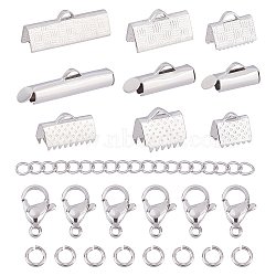 CHGCRAFT DIY Jewelry Making Finding Kit, Including 304 Stainless Steel Slider End Caps & Ribbon Crimp Ends & End Chains & Lobster Claw Clasps & Open Jump Rings, Stainless Steel Color, 350Pcs/set(DIY-CA0003-41)