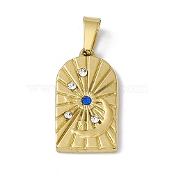 PVD Vacuum Plating 304 Stainless Steel Pendants, with Rhinestone, Arch with Sun & Moon, Golden, 19x11x2mm, Hole: 5.5x2.5mm(X-STAS-A062-27G)