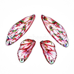 Epoxy Resin Butterfly Wing Pendants, with Rhinestone & Glitter Powder & Gold Foil, Crimson, 39x13.5x2.5mm, Hole: 1.2mm, Small Wings: 24.5x13x2.5mm(FIND-N005-65D)