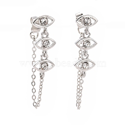 Crystal Rhinestone Horse Eye Hanging Chain Dangle Stud Earrings, Alloy Jewelry for Women, Platinum, 35mm, Pin: 0.7mm(EJEW-A078-01P)