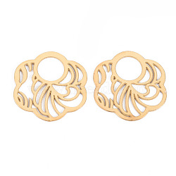 304 Stainless Steel Filigree Joiners Links, Laser Cut, Flower, Real 14K Gold Plated, 18x17x0.5mm, Hole: 6mm(STAS-S116-182G)