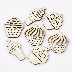 Unfinished Wooden Cabochons, Laser Cut Wood Shapes, Cake, PapayaWhip, 25~30x16~23x3mm(WOOD-T011-10)