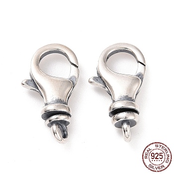 925 Sterling Silver Swivel Clasps, Antique Silver, 15.5x8.5x4mm, Hole: 1.4mm, Inner Diameter: 4mm